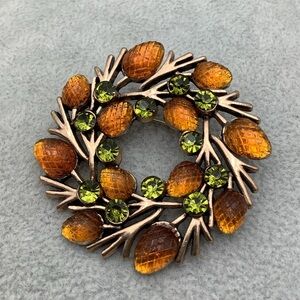 Golden Acorn Wreath Brooch